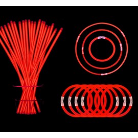 YOFOBU Red Glow Sticks Bulk Light Up Bracelet Glow Necklaces with Connectors 50ct 8" Glowsticks Neon Party Supplies for 4th of July New Year Valentine's Day Wedding Birthday Carnival