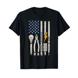 Electrician Tools USA US American Flag Patriotic Lineman Men T-Shirt