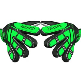 Jalunth Soccer Goalkeeper Goalie Gloves Kids Youth Training Goal Keeper Gloves Grip Field Player Glove Boys Girls Age 11-14 Years Old with Upgraded Anti-Skid Latex Palm Green Black Size 8