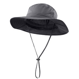Magracy Unisex Mens Outdoor Wide Brim Sun Hat Mesh UPF50+ Safari Hats with Neck Flap Fishing Hats Dark Grey