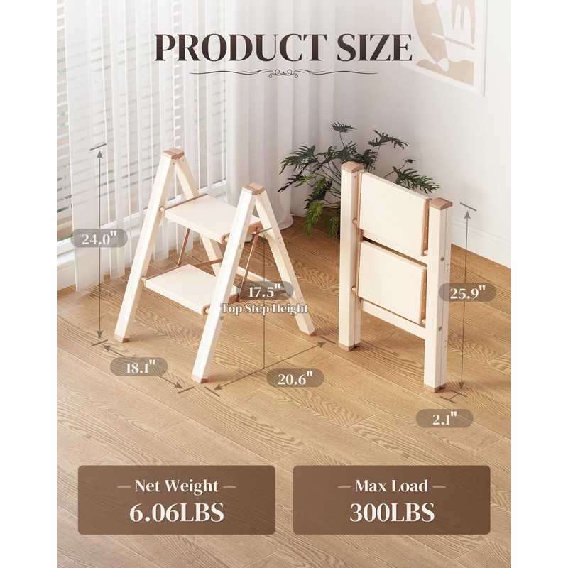 GameGem 2 Step Ladder, Folding Step Stool with Wider Pedal,