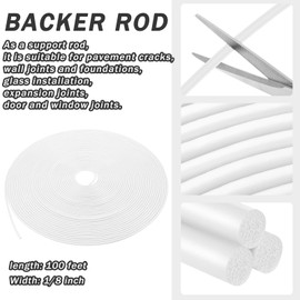 Frienda Backer Rod Foam Rubber Caulk Saver Concrete Expansion Joint Filler Weather Strip Seal for Gaps and Joints (White,1/8 Inch X 100 ft)