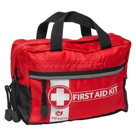 MFASCO Red Nylon First Aid Bag - Sturdy Canvas Handles - Dual Zippered Compartments - Compact and Easy to Carry with Reflective Strip - Suitable for Cars, Boats, Travel, and Outdoor Escapades