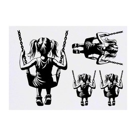 4 x 'Girl On A Swing' Temporary Tattoos - Water Resistant, Skin-Safe, Non-Toxic Transfers, Mixed Sizes (TO00075470)