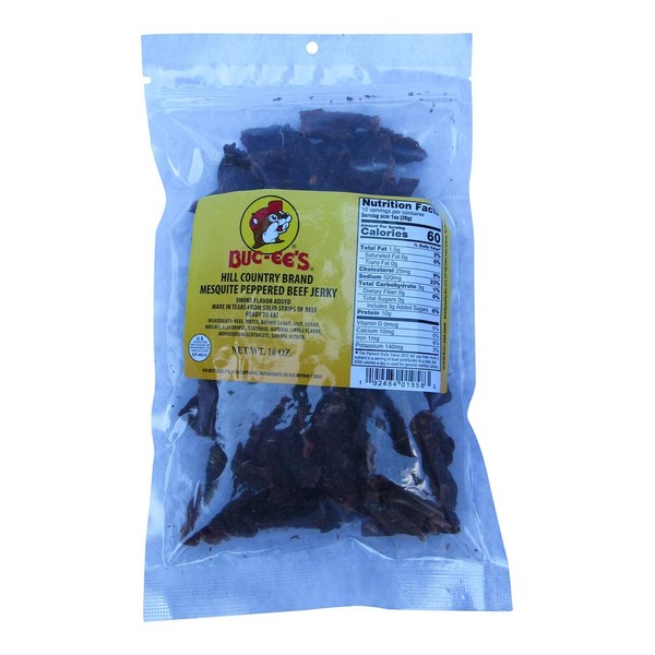 Buc-ees Texas Hill Country Brand Mesquite Peppered Beef Jerky in Resealable Bag (One Bag, 10 Ounces)
