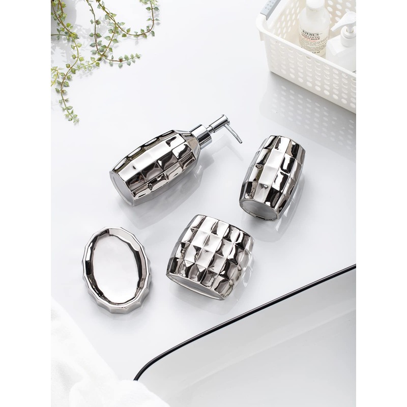 Silver Bathroom Accessory Set, Mosaic Ceramic Bathroom Accessories Set Include