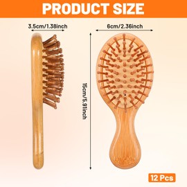 Kifmurase 12 Pack Mini Bamboo Hair Brush Bulk Small Natural Wooden Hairbrush Scalp Massage Round Tip Detangling Brush for Travel Women Men Gifts Bridesmaid Party Favors (Oval)