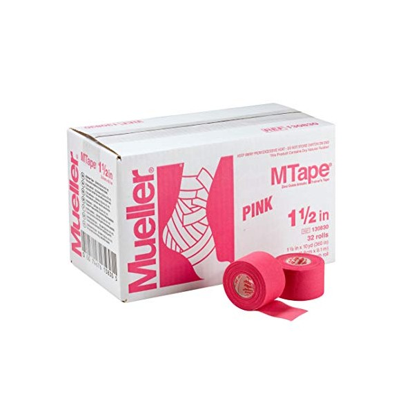 Mueller MTape Athletic Tape, 1.5" x 10 Yards, Pink, TeamPak (Case of 32 Rolls) (130830)