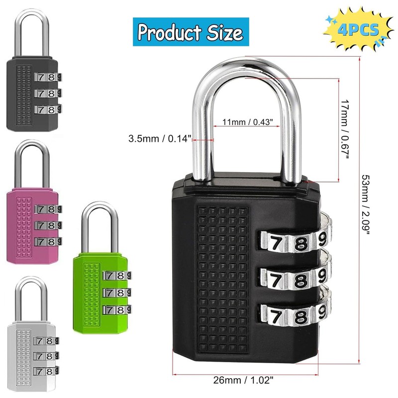 Yharnamite 4 Pcs Combination Lock for Locker, 3 Digit Combination