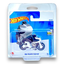 Hot Wheels 1966 Triumph Tiger 100 (White & Black) 10/10 Factory Fresh - 2024-190/250 (Short Card) - COMES IN A GENUINE KLAS CAR KEEPER PROTECTOR CASE - HRY62