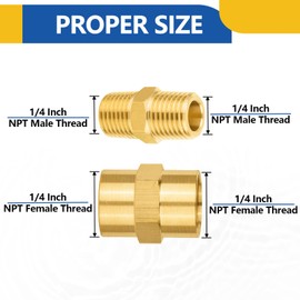 4PACK GUOFIS Brass Pipe Fitting,1/4" Male Adapter(2 Pack)+1/4" Female Adapter(2 Pack),Hex Nipple Adapter