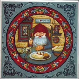 Suzanne Toftey Designs Square Norwegian Nisse Eating Lutefisk Tile