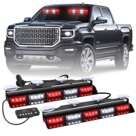 XRIDONSEN 2x 17 inch Red White Emergency Lights for Vehicles 40 LED Emergency Dash lights Interior Front/Rear Windshield Strobe Lights Safety Flashing Warning for Volunteer Firefighter Vehicles Trucks