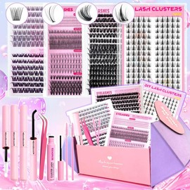 Individual Eyelash Kit, 1 Set Natural Look & Thick Cluster False Eyelashes, Fluffy Wispy & Soft & Reusable Segmented Eyelash Extensions Product, Eyelash Extensions Kit