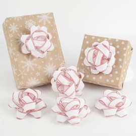 AIMUDI White Velvet Gift Bows with Red Edge 4.5'' Present Bows for Gift Wrapping Self Adhesive Gift Wrap Bows for Party, Holiday, Wedding, Baby Shower Decorations - 6 Counts