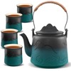 ZENS Vintage Japanese Tea Set, Gradient Embossed Ceramic Japanese Teapot