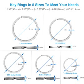 YHYZ Split Key Ring Circle Assorted, Keyring Durable in 5 Sizes (Small 1/2 inch, 3/4 inch,1 inch, 1.25 inch, Large 1.38 inch ), for Dog Pet Collar DIY Tag Jewelry Car Key (Flat Round)