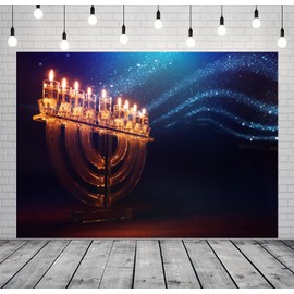 BELECO 7x5ft Fabric Hanukkah Backdrop Jewish Holiday Menorah Candles Background Religious Theme Party Decorations Photo Booth Studios Props Wallpaper
