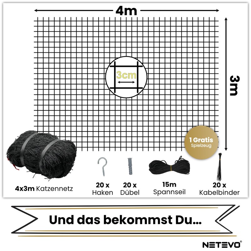 Netevo® Cat Net for Balcony, Wire Reinforced, Cat Protection Net,