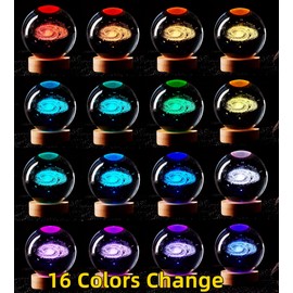 3D Galaxy Crystal Ball Lamp, Upgraded 3.15 Inch Galaxy Crystal Ball Night Light with 16 Colors LED Wooden Base, Remote Control, Gift Box Packaging, Home Decor Gift for Friends (Galaxy)