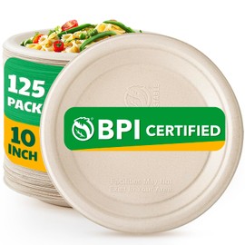 Joyborn 100% Compostable Paper Plates, 10 Inch, 125 Count, Biodegradable Bagasse Plates, Heavy Duty Disposable Plates Bulk for Party | Microwave-Safe | Soak-Resistant, Cut Resistant