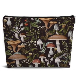Dejfel Vintage Mushroom Makeup Bag,Mushroom Gifts Leather Small Zipper Pouch for Purse,Mushroom Cosmetic Bag Zipper Pouch for Women Teens Girl,Small Makeup Bag