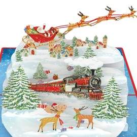 Three Dee Cards - Christmas Train in forest 3D Special Pop Up Greeting Card for Daughter Son In Law Husband Wife Brother Sister Mum and Dad Family Holiday Pop-up