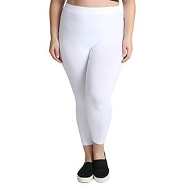 NIKIBIKI Women Seamless Basic Capri Legging Tights, Made in U.S.A, Plus Size (White)