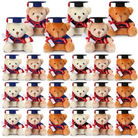 Lenwen 24 Pieces Mini Graduation Bear Stuffed Animal Graduation Plush with Diploma Cap 2025 Plush Gift DIY Keychain Crafts for Graduation Present Graduation Decoration for Class, College, High School