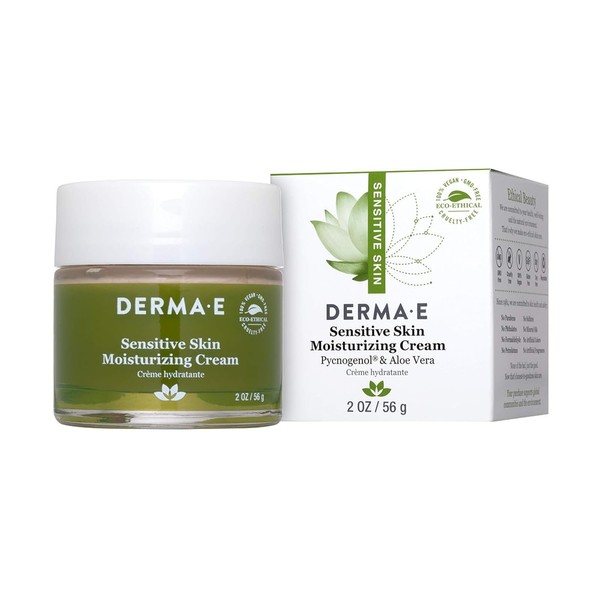 DERMA-E Sensitive Skin Moisturizing Cream – Gentle, Unscented Daily Face Moisturizer – Soothing Facial Cream with Pycnogenol and Vitamins A, C and E - Reduces Redness and Irritation, 2 oz