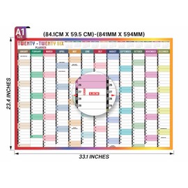 2026 Year Wall Planner A1 Uk Wall Calendar Yearly Planner Large Jan To Dec Full Year Planning Chart Student Family Home School Office Work Study Annual Poster Multi 59.5 x 84.1Cm (1Pc)(Folded)