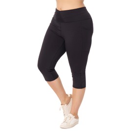 ZERDOCEAN Women's Plus Size Leggings Sports Capris Pockets High Waisted Athletic Workout Yoga Tummy Control Pants 008Black 1X
