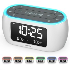 HOUSBAY HOUSBAY Glow Small Alarm Clock Radio for Bedrooms with 7 Color Night Light, Dual Alarm, Dimmer, USB Charger, Battery Backup, Nap Timer, FM Radio with Auto-Off Timer for Bedside（White）
