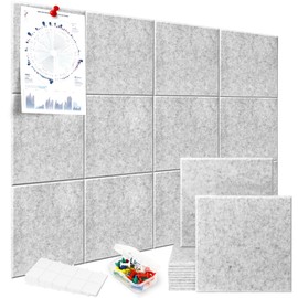 Large Cork Board Alternative, Puxinargo 12-Pack 11.8"x11.8" Felt Wall Tiles with Safe Removable Adhesive Tabs, Cork Wall Tiles Bulletin Board Home Office Essentials, Grey