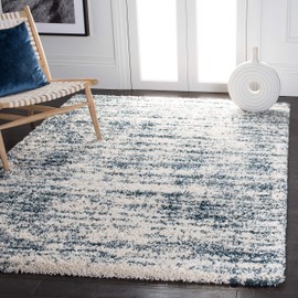 SAFAVIEH Hudson Shag Collection Area Rug - 5'3" x 7'6", Ivory & Slate Blue, Abstract Design, Non-Shedding & Easy Care, 2-inch Thick Ideal for High Traffic Areas in Living Room, Bedroom (SGH299A)