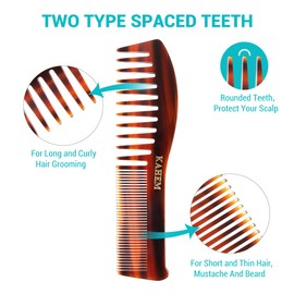 Double Tooth Hair Comb, Handcrafted Premium Acetate Wide & Fine Tooth Comb-Dual-Action, Anti-Static, Hand-Polished Detangler for All Hair Types, Gentle on Scalp, Anti-Breakage comb 7.64inch
