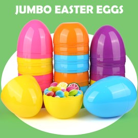 SURCVIO 18 PCS 6 Inch Large Plastic Easter Eggs for Easter Egg Hunt, Empty Eggs for Filling Treats, Fillable Easter Eggs Bulk Classroom Prize Supplies