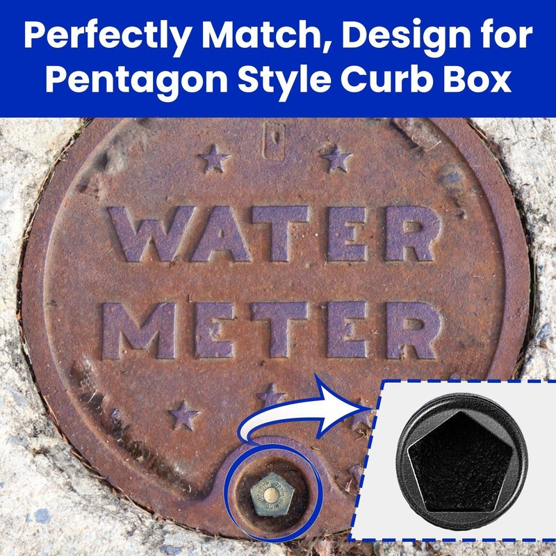 Enhon Curb Box Wrench for Pentagon Curb Boxes, Water Meter