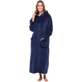 Alexander Del Rossa Fleece Zip Up Robes for Women with Zippered Front, Hooded Zipper Robes for Women, Womens Long Robe Navy Blue 2X (A0476NBL2X)