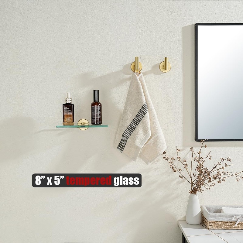 JQK Bathroom Glass Shelf Gold, Tempered Glass Shower Storage 8