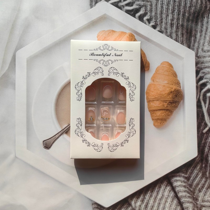 White French Tip Press on Nails Short Fake Nails with