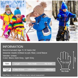 QKURT 3 Pairs Touchscreen Gloves for Kids, Children Winter Magic Gloves Full Finger Stretchy Gloves Kids Knitted Gloves for Cycling Running Commuting for Boys Girls Aged 5-8