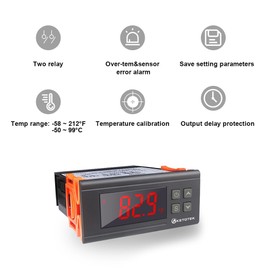 KETOTEK Controlador Digital de Temperatura AC110V 10A Termostato Fahrenheit con 2m Sensor Impermeable 2 Relés Calefacción Refrigeración Incubadora