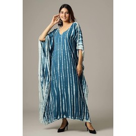Earthen Threads - Traje de baño para mujer, talla grande, color caftán ligero, manga murciélago, para piscina, centro vacacional, teñido anudado, color azul
