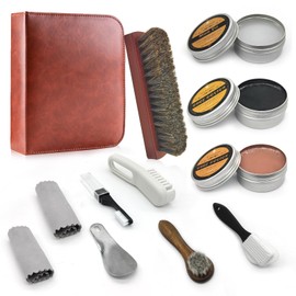 12PCS Shoe Polish and Shine Kit, Leather Shoe Care Set for Men & Women, Shoe Polish kit Black Brown Neutral Leather Boot Cleaner Brushes Kit Travel