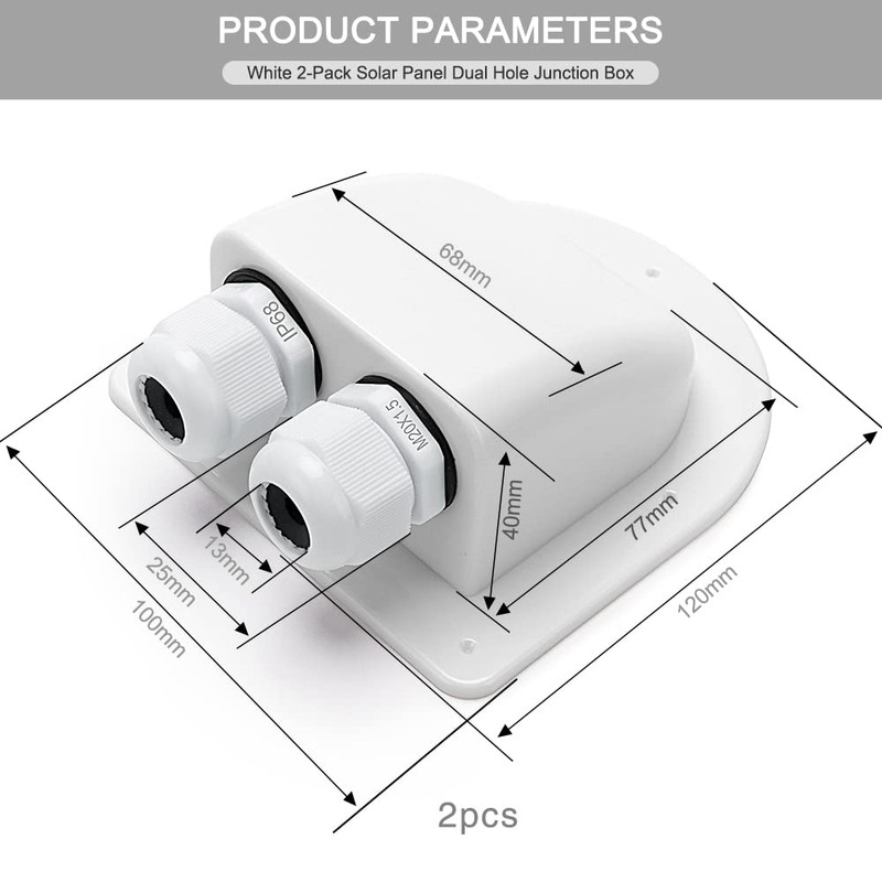 VooGenzek 2 Pieces Waterproof ABS Solar Double Cable Entry Gland,