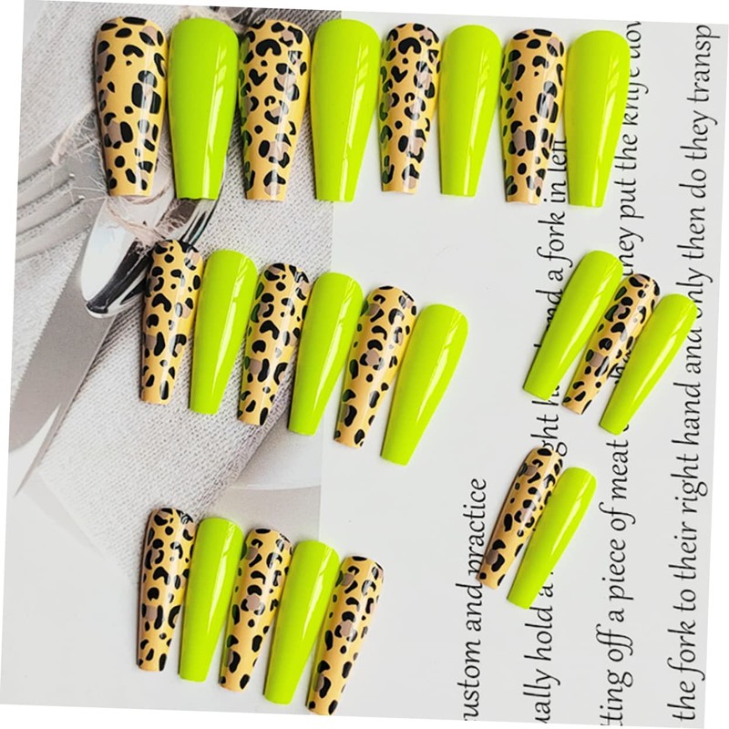 FOMIYES Artificial False Nails 24pcs Full Nail Wraps Solid Leopard