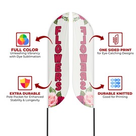 Flowers Feather flag for Outdoor by Mavis Print | 11.5 FEET Long Polyester Outdoor Banner Flag for Easy Hang | HD Print Swooper Flag Only for Valentine's Day | Made in USA