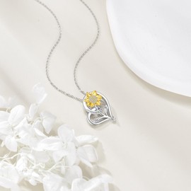 AXOMY Sunflower Necklace for Women 925 Sterling Silver Sunflower Pendant Flower Jewelry Gifts, Sterling Silver, No Gemstone