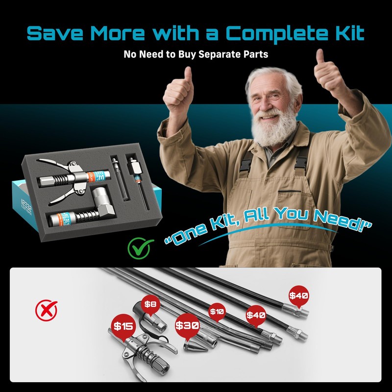 Seesii Grease Gun Accessory Kit for Easy Greasing Narrow &